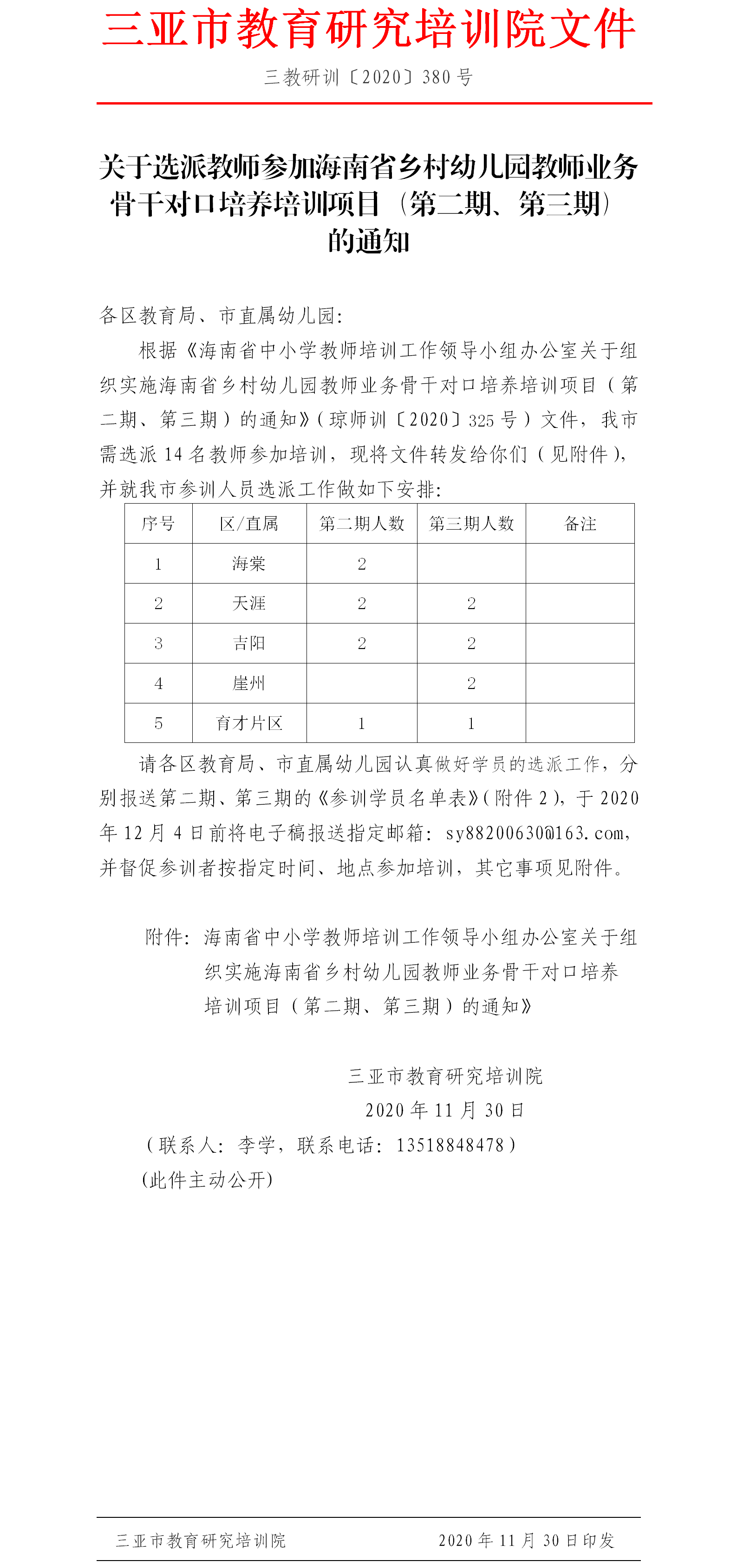 关于选派教师参加海南省乡村幼儿园教师业务骨干对口培养培训项目（第二期、第三期）的通知.png