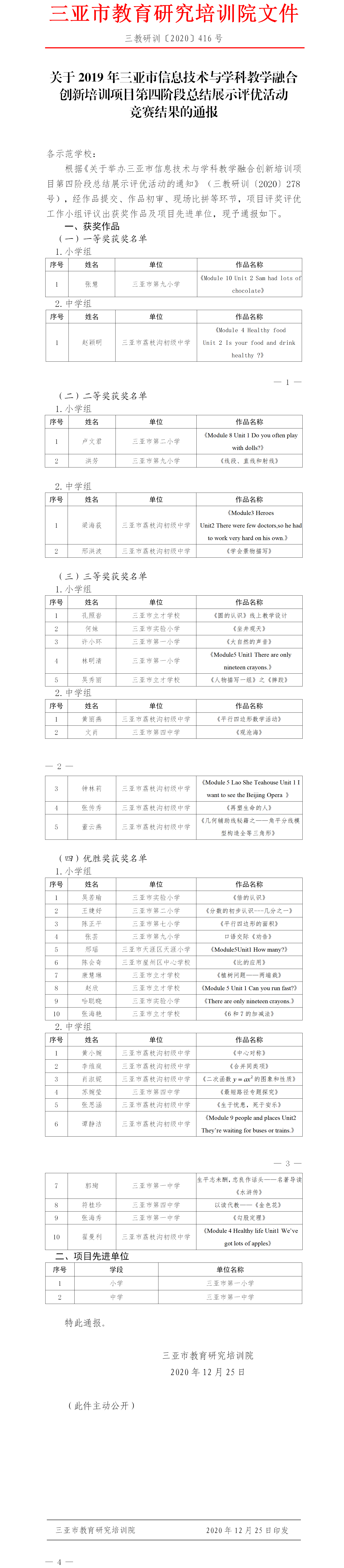 关于2019年三亚市信息技术与学科教学融合创新培训项目第四阶段总结展示评优活动竞赛结果的通报.png